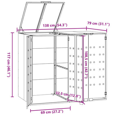 vidaXL Mülltonnenbox für 2 Tonnen Grau 138x79x117 cm Stahl