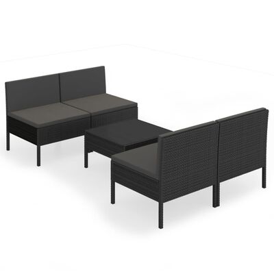 vidaXL 5-tlg. Garten-Lounge-Set mit Auflagen Poly Rattan Schwarz