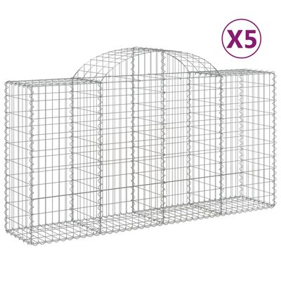 vidaXL Gabionen mit Hochbogen 5 Stk. 200x50x100/120cm Verzinktes Eisen