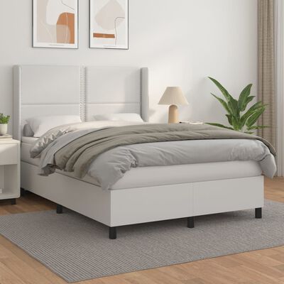 vidaXL Boxspringbett mit Matratze Weiß 140x200 cm Kunstleder