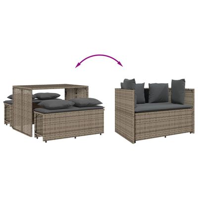 vidaXL 3-tlg. Garten-Essgruppe mit Kissen Grau Poly Rattan