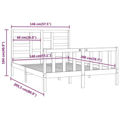 vidaXL Massivholzbett Schwarz Kiefer 140x200 cm