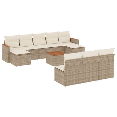 vidaXL 11-tlg. Garten-Sofagarnitur mit Kissen Beige Poly Rattan