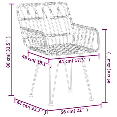 vidaXL Gartenstühle 2 Stk. mit Armlehnen 56x64x80 cm PE-Rattan