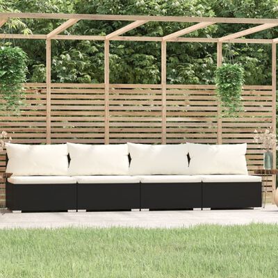 vidaXL 4-Sitzer-Sofa mit Kissen Schwarz Poly Rattan