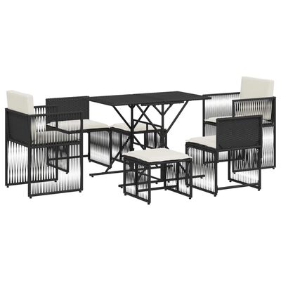 vidaXL 7-tlg. Garten-Essgruppe mit Kissen Schwarz Poly Rattan