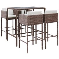 vidaXL 5-tlg. Gartenbar-Set mit Kissen Braun Poly Rattan