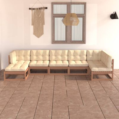 vidaXL 7-tlg. Garten-Lounge-Set mit Kissen Massivholz Kiefer