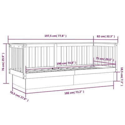 vidaXL Tagesbett Schwarz 75x190 cm Massivholz Kiefer