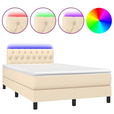 vidaXL Boxspringbett mit Matratze & LED Creme 120x190 cm Stoff