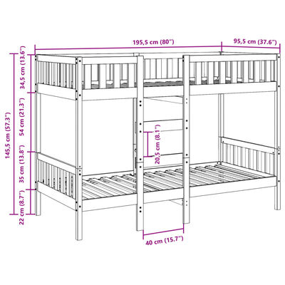 vidaXL Etagenbett Wachsbraun 90x190 cm Massivholz Kiefer