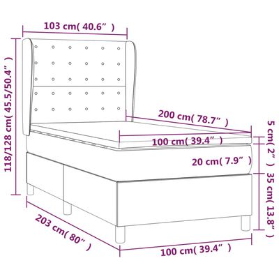 vidaXL Boxspringbett mit Matratze Hellgrau 100x200 cm Samt