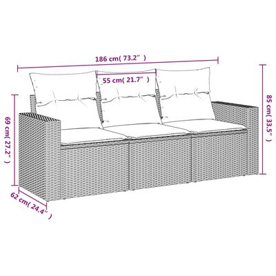 vidaXL 3-tlg. Garten-Sofagarnitur mit Kissen Beige Poly Rattan