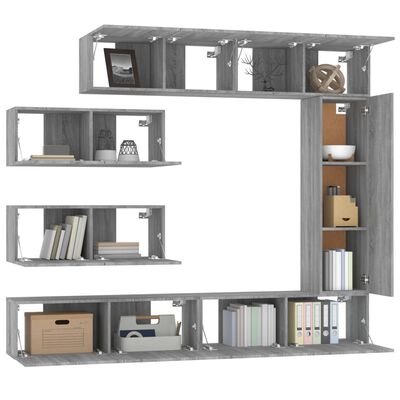 vidaXL 7-tlg. TV-Schrank-Set Grau Sonoma Holzwerkstoff