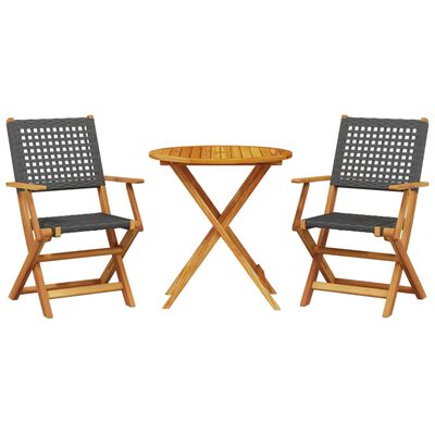 vidaXL 3-tlg. Bistro-Set Schwarz Poly Rattan und Massivholz