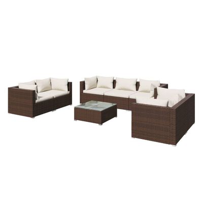 vidaXL 8-tlg. Garten-Lounge-Set mit Kissen Poly Rattan Braun