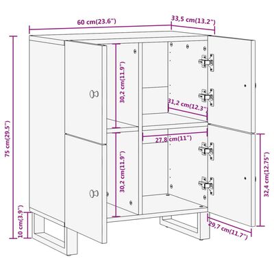 vidaXL Beistellschrank Braun und Schwarz 60x33,5x75cm Massivholz Mango