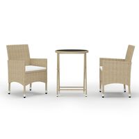 vidaXL 3-tlg. Bistro-Set Poly Rattan und Hartglas Beige