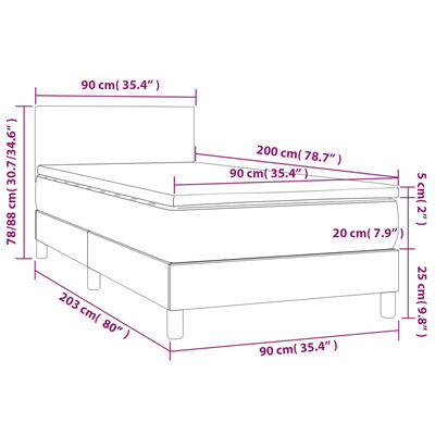 vidaXL Boxspringbett mit Matratze Grau 90x200 cm Kunstleder