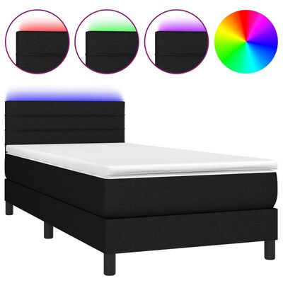 vidaXL Boxspringbett mit Matratze & LED Schwarz 80x200 cm Stoff