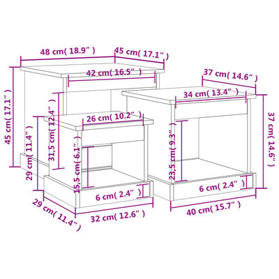 vidaXL Couchtische 3 Stk. Räuchereiche Holzwerkstoff