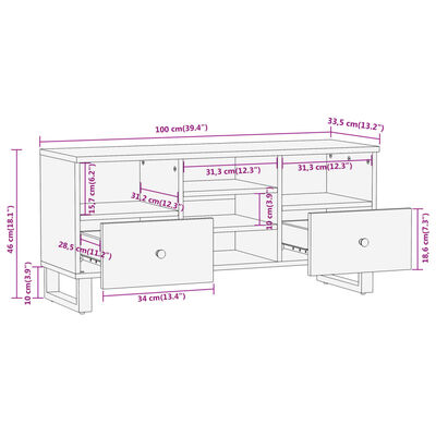 vidaXL TV-Schrank Braun und Schwarz 100x33,5x46 cm Massivholz Mango