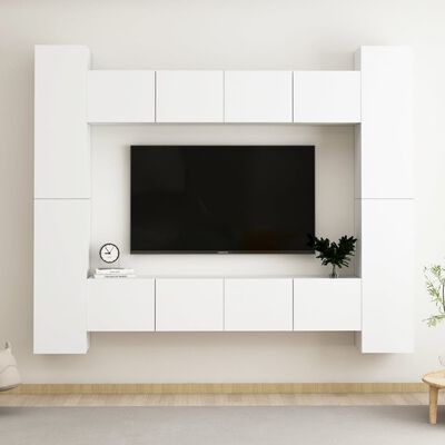 vidaXL 8-tlg. TV-Schrank-Set Weiß Holzwerkstoff