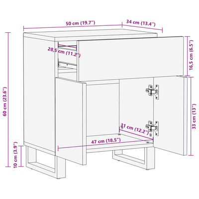 vidaXL Nachttisch 50x34x60 cm Massivholz Akazie