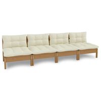 vidaXL 4-Sitzer-Gartensofa mit Creme Kissen Massivholz Kiefer