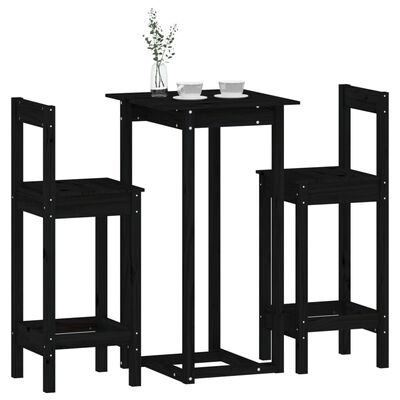 vidaXL 3-tlg. Bar-Set Schwarz Massivholz Kiefer