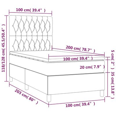 vidaXL Boxspringbett mit Matratze Dunkelbraun 100x200 cm Stoff