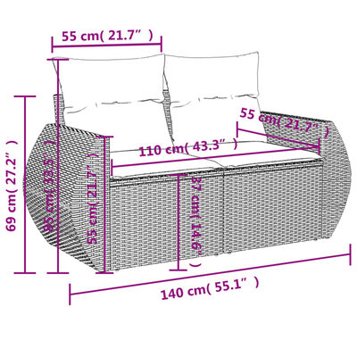 vidaXL 5-tlg. Garten-Sofagarnitur mit Kissen Grau Poly Rattan