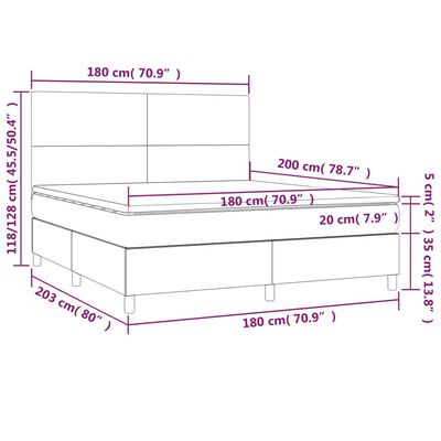 vidaXL Boxspringbett mit Matratze & LED Weiß 180x200 cm Kunstleder