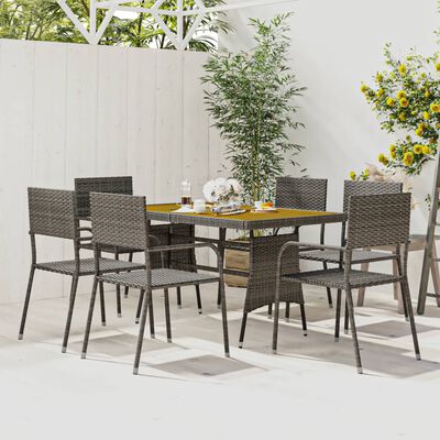 vidaXL 7-tlg. Garten-Essgruppe Poly Rattan Grau