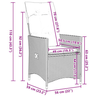 vidaXL 9-tlg. Garten-Bistro-Set mit Kissen Grau Poly Rattan