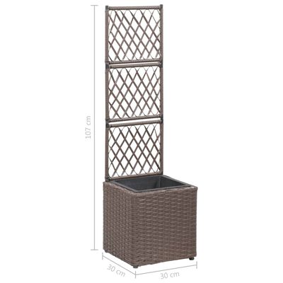 vidaXL Hochbeet mit Rankgitter 1 Topf 30x30x107 cm Poly Rattan Braun