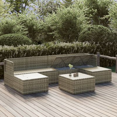 vidaXL 7-tlg. Garten-Lounge-Set mit Kissen Grau Poly Rattan