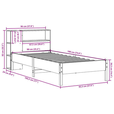 vidaXL Massivholzbett mit Regal ohne Matratze 90x190 cm Kiefer