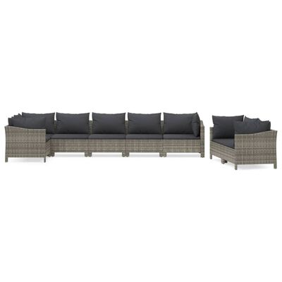 vidaXL 8-tlg. Garten-Lounge-Set mit Kissen Grau Poly Rattan