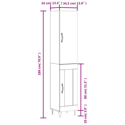 vidaXL Highboard Weiß 34,5x34x180 cm Holzwerkstoff