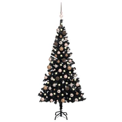 vidaXL Künstlicher Weihnachtsbaum Beleuchtung & Kugeln Schwarz 180 cm