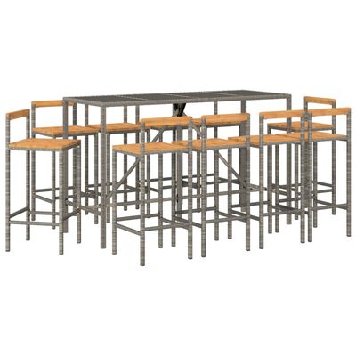 vidaXL 11-tlg. Gartenbar-Set Grau Poly Rattan & Massivholz Akazie