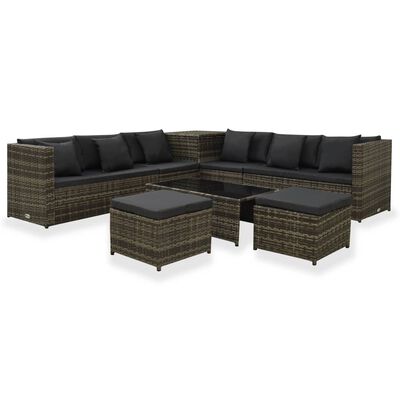 vidaXL 8-tlg. Garten-Lounge-Set mit Kissen Poly Rattan Grau