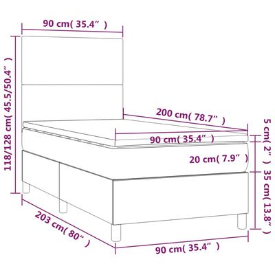 vidaXL Boxspringbett mit Matratze Dunkelgrau 90x200 cm Stoff