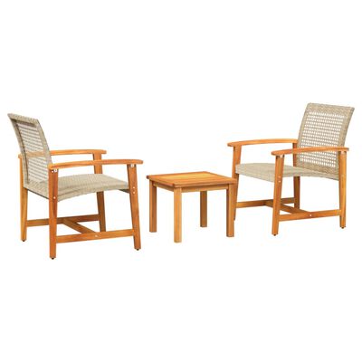 vidaXL 3-tlg. Bistro-Set Beige Poly Rattan und Akazienholz