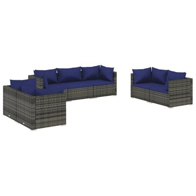 vidaXL 7-tlg. Garten-Lounge-Set mit Kissen Poly Rattan Grau