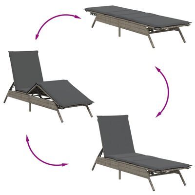 vidaXL Sonnenliegen mit Auflagen 2 Stk. Grau Poly Rattan