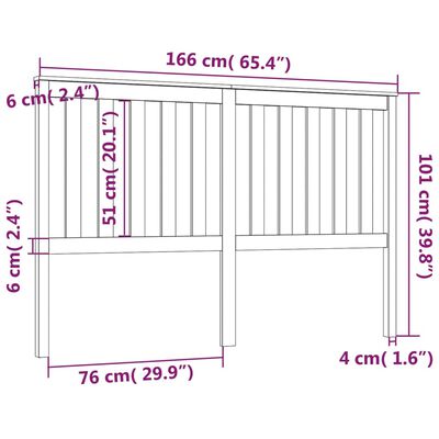 vidaXL Kopfteil Schwarz 166x6x101 cm Massivholz Kiefer