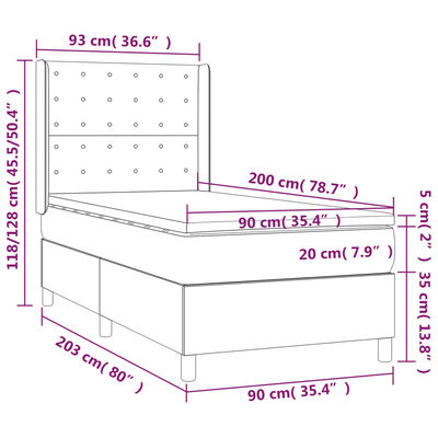 vidaXL Boxspringbett mit Matratze & LED Dunkelgrau 90x200 cm Stoff