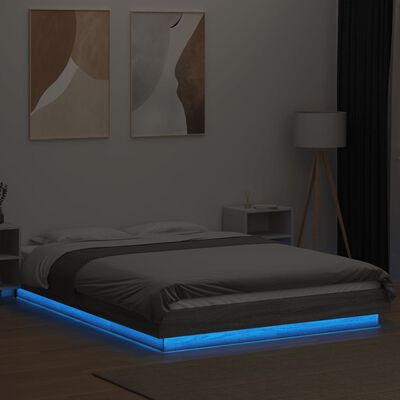 vidaXL Bettgestell mit LED Grau Sonoma 140x200 cm Holzwerkstoff